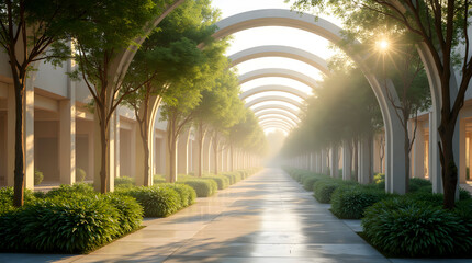 Obraz premium Heat-reflective cool corridors, AI generated image