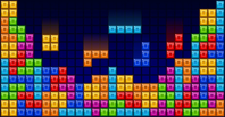 Brick blocks puzzle videogame theme vector background