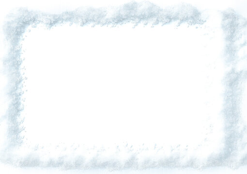 Snowy frame border overlay featuring fluffy white powder edges around blank center space ideal for winter holiday greeting card invitation background