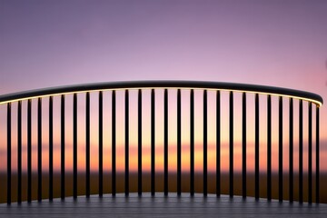 Naklejka premium Elegant railing design illuminated against a breathtaking sunset backdrop with warm hues enhancing the modern aesthetic creating an inviting atmosphere for tranquil moments