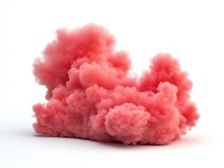 Pink smoke cloud rising against a white background studio shot close up abstract design element for compositing and visual effects with soft shadows