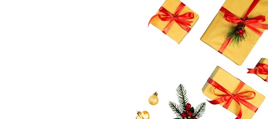 gift box with bow ribbon ornament for banner copy space