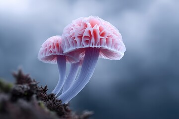 Courier delivering dreams through luminous neural mushroom landscape at twilight