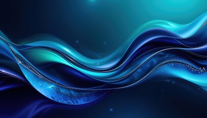Abstract Blue Waves with Golden Veins and Sparkling Light Effect