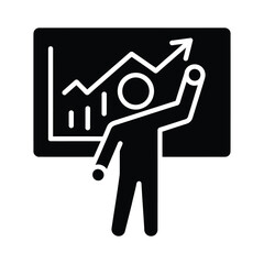 Silhouette of a person presenting a graph showing growth on a board