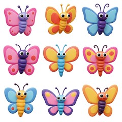 Obraz premium Whimsical Colorful Butterfly Collection: Cute 3D Render