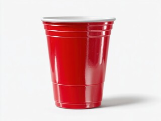 Red plastic cup on white background studio shot single object party beverage container disposable drinkware