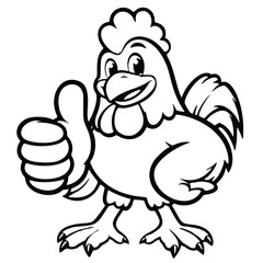 icon, mascot or character, chicken giving thumbs up, black, high quality