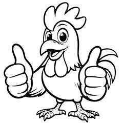 icon, mascot or character, chicken giving thumbs up, black, high quality