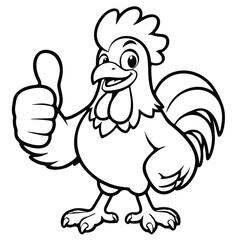 icon, mascot or character, chicken giving thumbs up, black, high quality