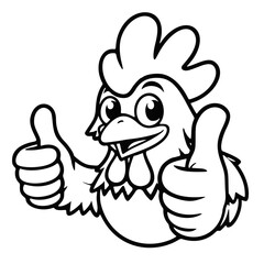 icon, mascot or character, chicken giving thumbs up, black, high quality
