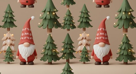 Fototapeta premium Cozy Christmas Gnomes: A 3D Festive Pattern