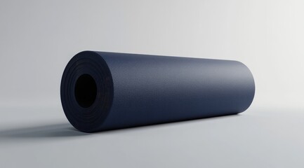 Rolled-up dark navy blue material.  A cylinder of fabric, plastic, or similar material, tightly wound
