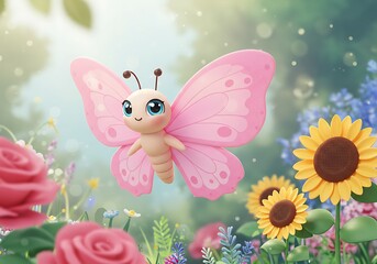 Sweet Bloom: Pink Butterfly in a Sunlit Garden
