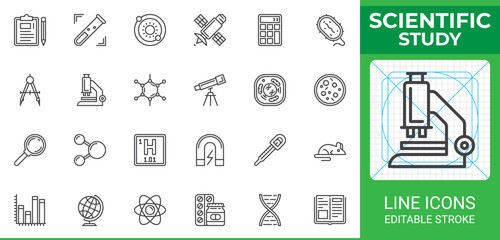 Scientific study line icon pack