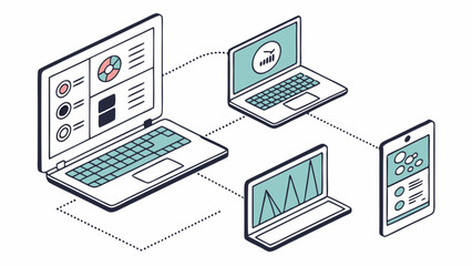 Multi Device Network Isometric Illustration Showing Data Analysis and Dashboards
