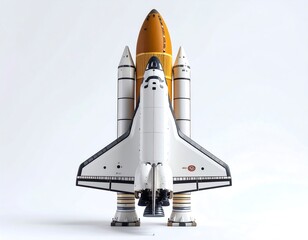 Obraz premium Pixelated Space Shuttle Model on White Background Featuring Orange and Black Details