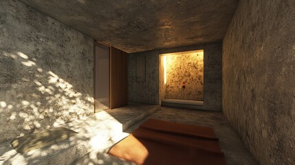 Obraz premium A minimalist, sunlit concrete interior