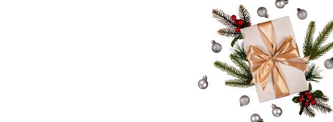 Christmas tree with gift box decoration for banner background