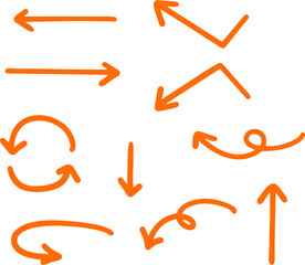 Orange directional arrows and swirls in creative cartoon sketch style