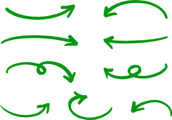 Green looping arrows and curved direction symbols in freehand style