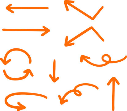 Orange directional arrows and swirls in creative cartoon sketch style