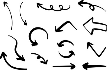 Abstract handdrawn black arrows with curls, loops, and scribbles.