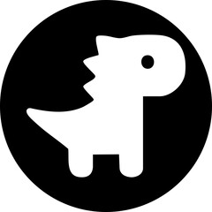 Standing dinosaur silhouette in black circle, vector clipart for children’s books, dinosaur illustrations, party decor, and fun learning activities.