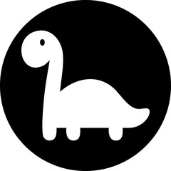 Long-neck dinosaur silhouette icon in black circle, vector for kids’ room decor, prehistoric party invitations, educational games, and craft projects.