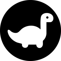 Simple cute dinosaur silhouette in black circle, vector art for kids’ posters, nursery prints, dinosaur learning games, and prehistoric-themed crafts.