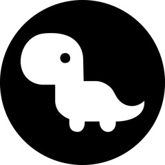 Minimal cute dinosaur silhouette icon in black circle, vector design for kids’ t-shirts, baby shower invitations, dinosaur-themed events, and crafts.