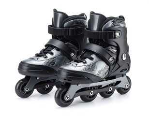 Black And Silver Inline Skates On White Background for Recreational Use