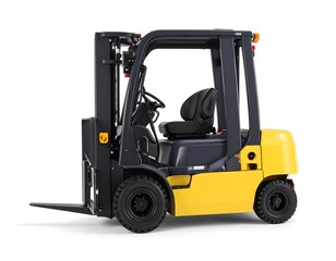 Yellow and Black Forklift Isolated on White Background Heavy Industrial Equipment