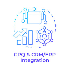 CPQ and CRM or ERP integration blue gradient concept icon. Quote management systems. Customer service. Round shape line illustration. Abstract idea. Graphic design. Easy to use in infographic, article
