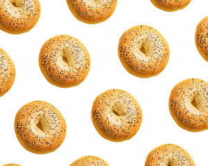 Golden Bagels with Poppy Seeds Pattern on Transparent Background, PNG