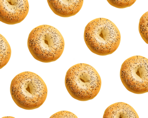 Golden Bagels with Poppy Seeds Pattern on Transparent Background, PNG