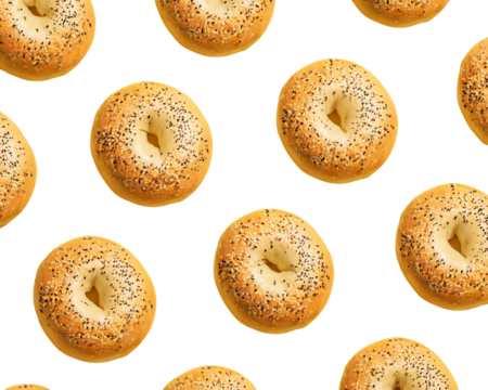 Golden Bagels with Poppy Seeds Pattern on Transparent Background, PNG