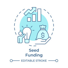 Seed funding soft blue concept icon. Investment strategy. Startup capital. Product development. Round shape line illustration. Abstract idea. Graphic design. Easy to use in infographic, brochure