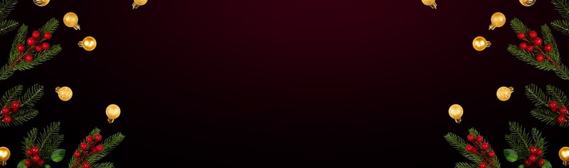 Christmas tree with golden balls banner decoration