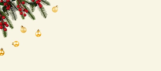 Christmas tree with golden balls banner background