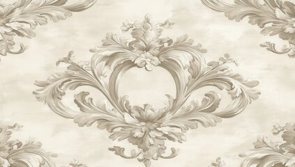 Ornate, light beige, decorative pattern, repeating design, embossed,  floral motifs