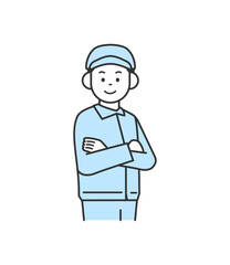 腕組みをしている作業服の男性のイラスト　ベクター
