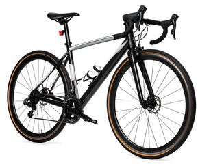 Fototapeta premium Black Road Bike With Orange Rims Isolated Against White Background