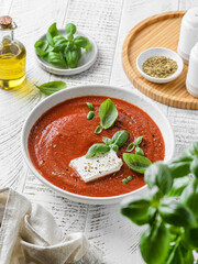 tomato soup with feta and basil