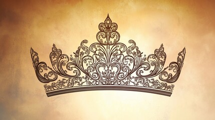 A detailed hand-drawn crown silhouette with a regal and symmetrical design, featuring ornate curves and delicate embellishments.