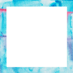 Creative blank canvas ready for artistic expression with vibrant watercolor border showcasing shades of blue and hints of red