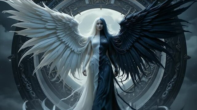 Fantasy Being of Light and Shadow with Ornate Symbol