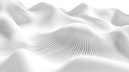 3D render of undulating white waves featuring repeating, linear ridges.