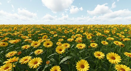 Obraz premium Sunlit Sunflower Field: 3D Render, Vibrant Yellows