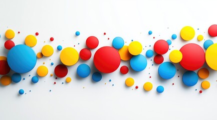 Group of minimalist circles showcasing red, blue, and yellow colors on a white background. Blank space reserved for text, business card format.